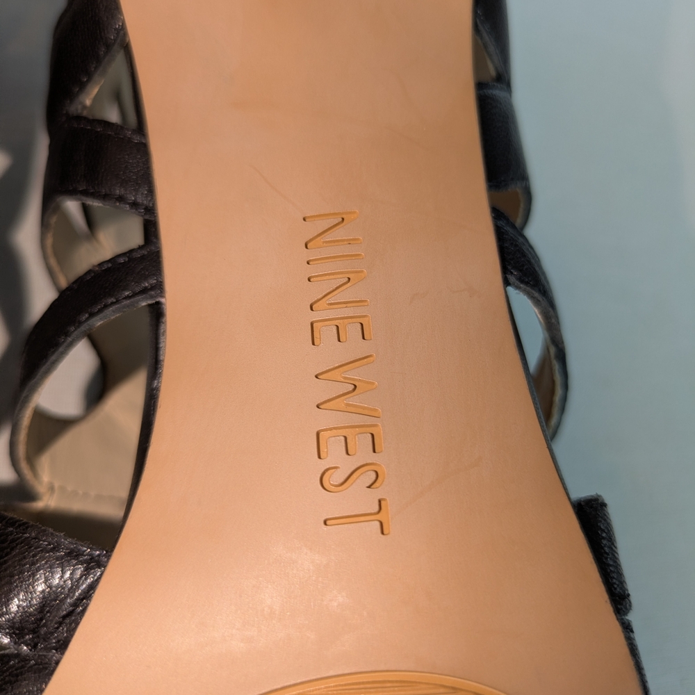 Nine West NWFLORA Black Leather Strappy Heels Stiletto Sandals Size 9 - Picture 7 of 8